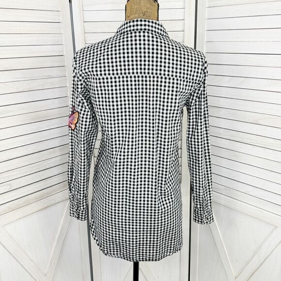 H&M Sequin Appliqué Gingham Check Button Front Shirt Black White Size 2 - Picture 5 of 15